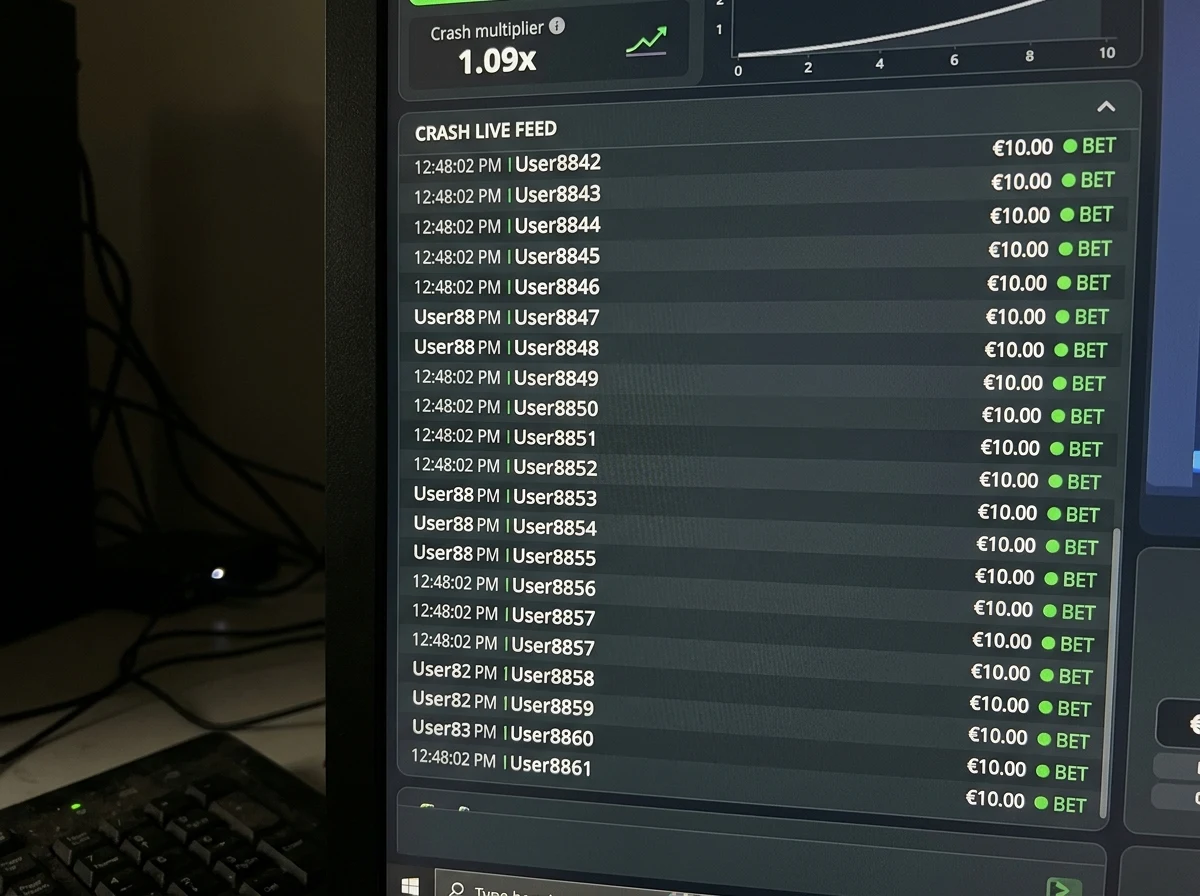Bot accounts creating fake social proof in crash game player lobby