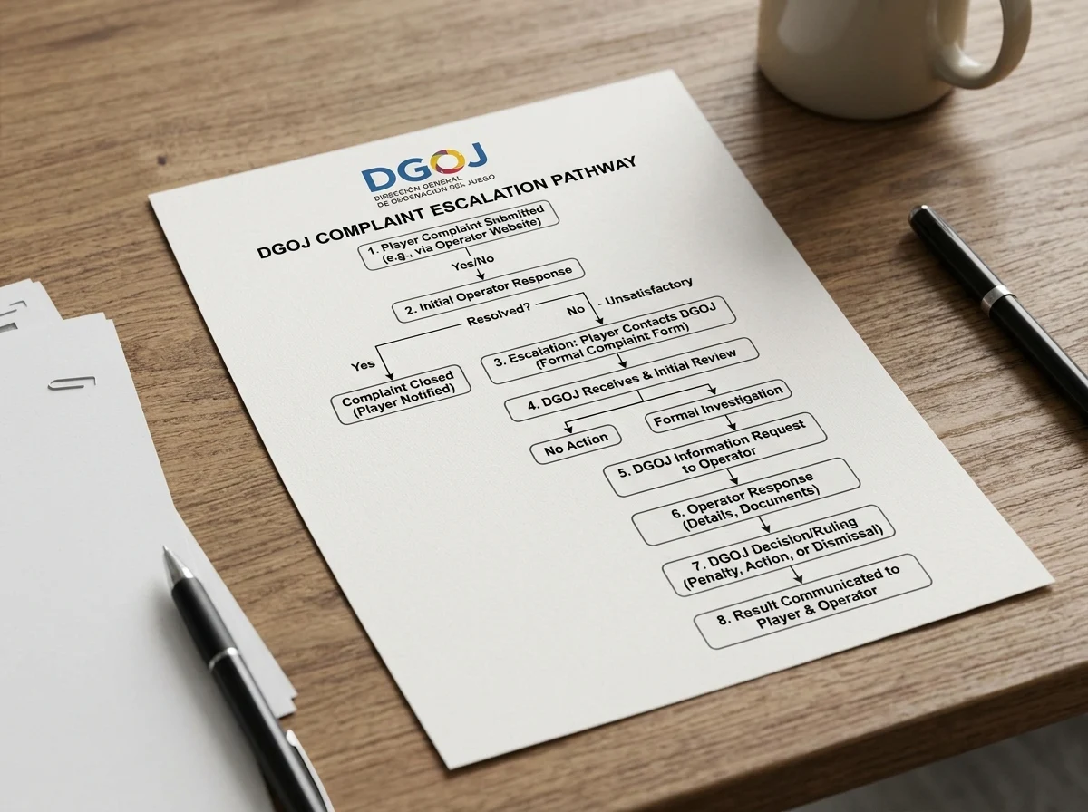 DGOJ structured complaint escalation pathway from operator to regulator