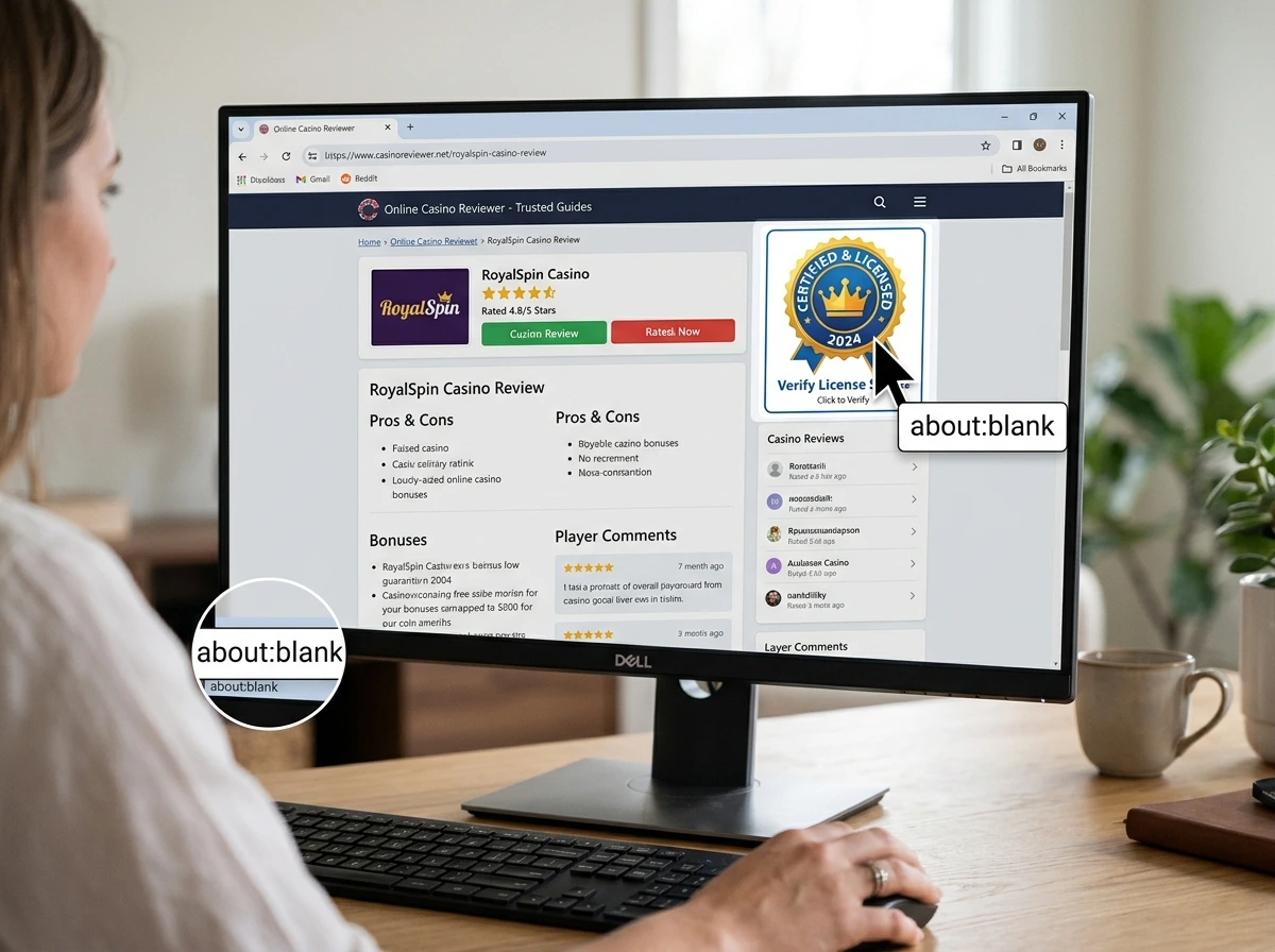 Fabricated licence badge displayed on affiliate casino review site