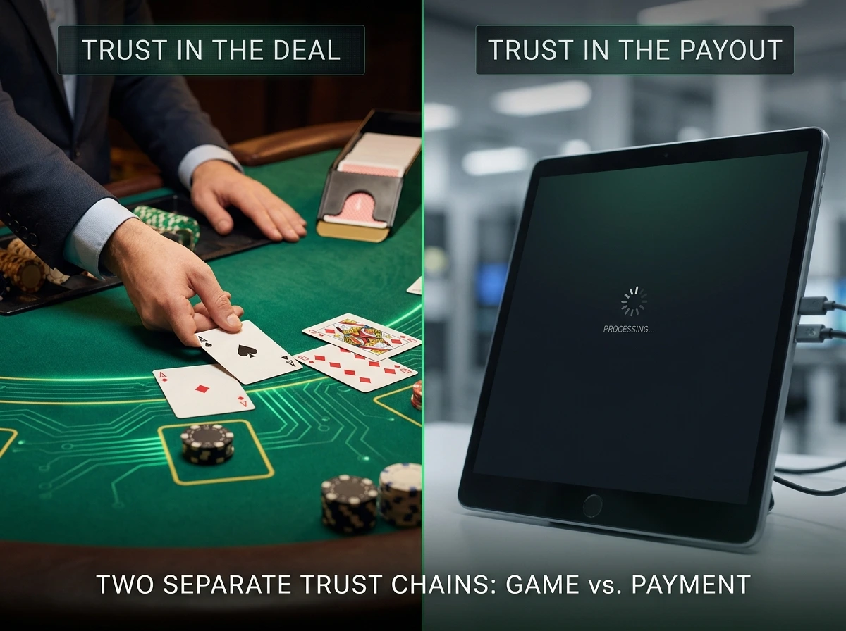 Distinction between game integrity from provider and payout reliability from operator