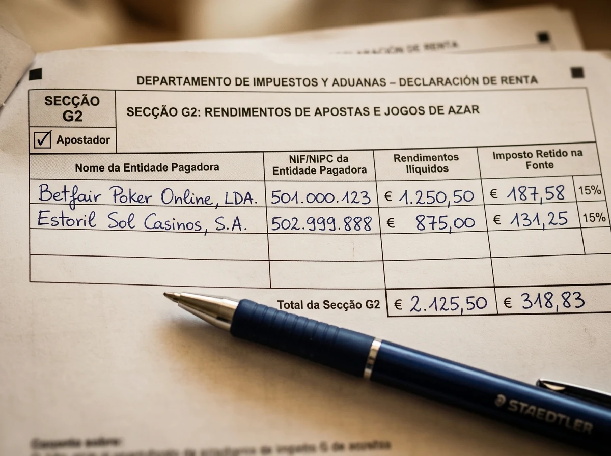 IRPF tax form section G2 for declaring net gambling winnings in Spain