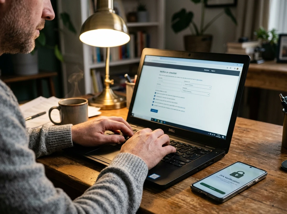 Player reviewing online casino credentials and licence verification steps on a laptop screen