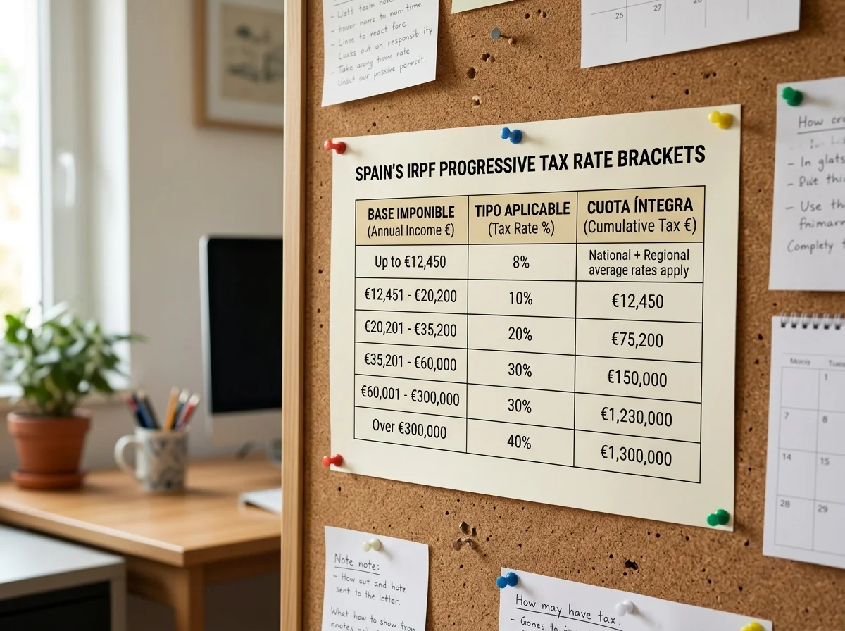 Spain progressive IRPF tax brackets applied to gambling winnings income