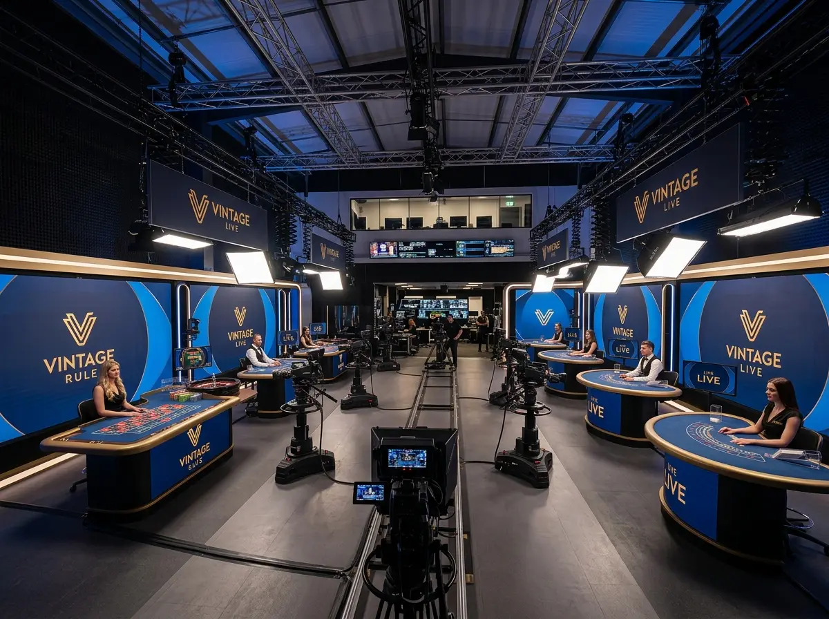 Regulated live dealer studio with audited equipment and certified dealing procedures
