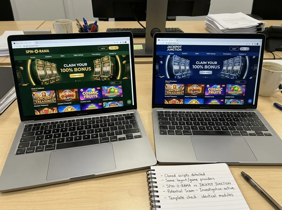 Visual red flags revealing a cloned script casino scam site