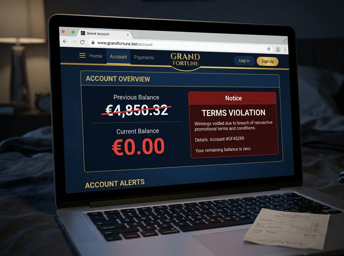 Casino voiding player winnings through retroactive terms violation discovery