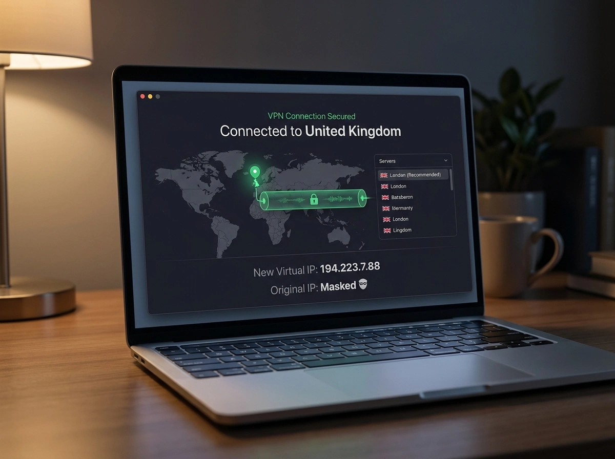 VPN connection routing traffic through foreign server masking Spanish IP address
